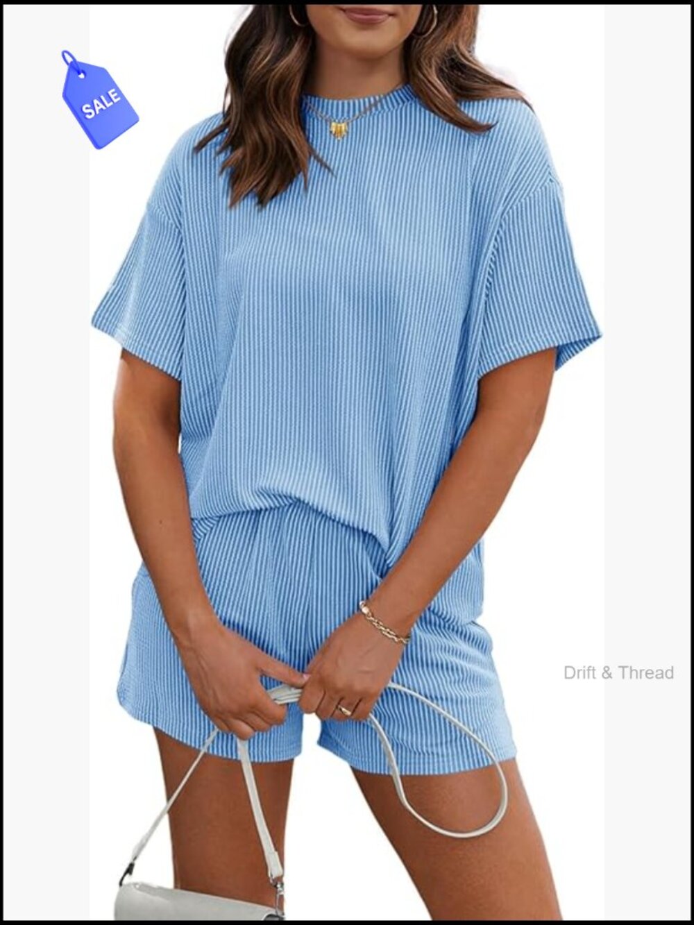 Ribbed Knit Lounge Shorts Set, Loose Fit Two Piece Tracksuit